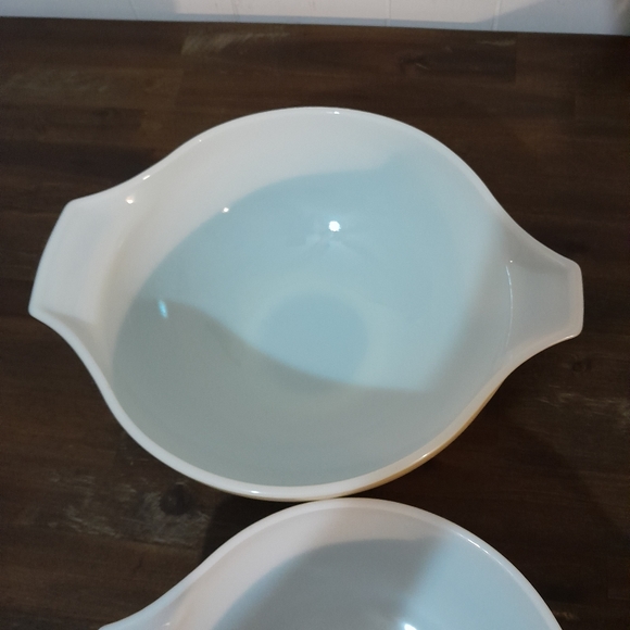 Set of 2 vintage Pyrex Homestead speckled beige with blue floral pattern 443,444 - Picture 4 of 4